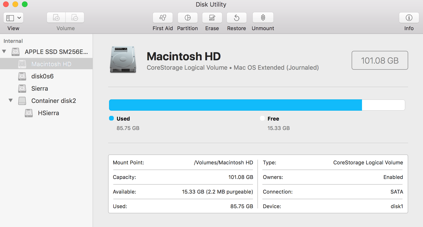 Volume format indicated in Disk Utility