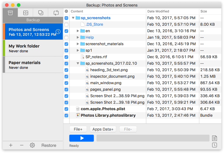 Backup tab of Get Backup Pro software for Mac