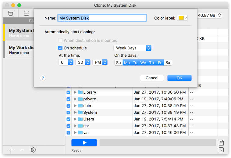Schedule preferences in Mac backup software 