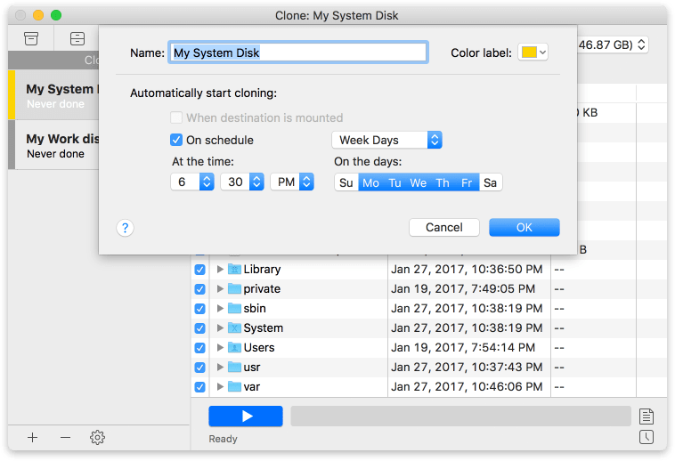 Schedule preferences in Mac backup software