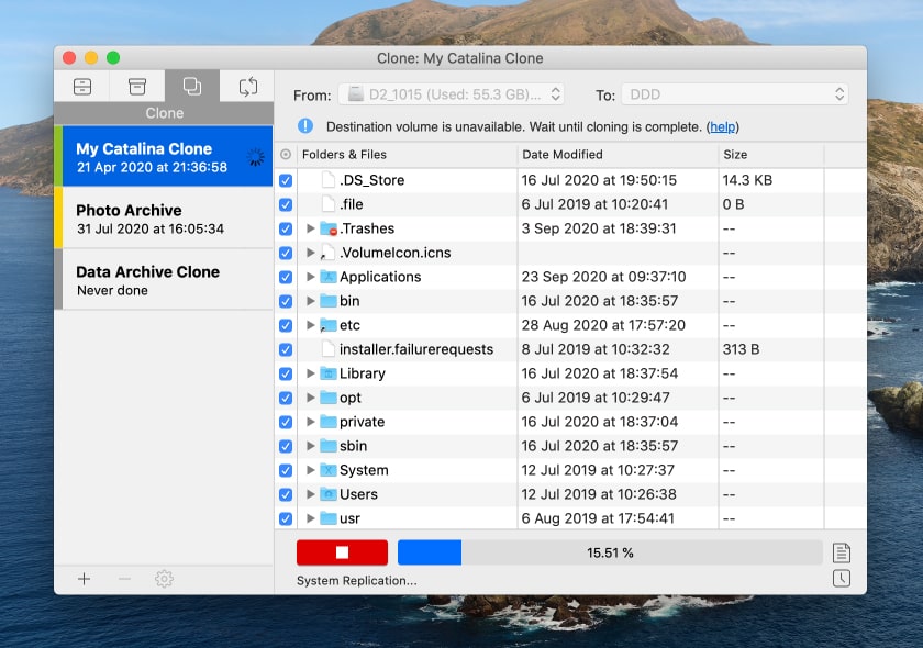 Clone tab of Get Backup backup, sync and clone software with macOS Catalina clone
