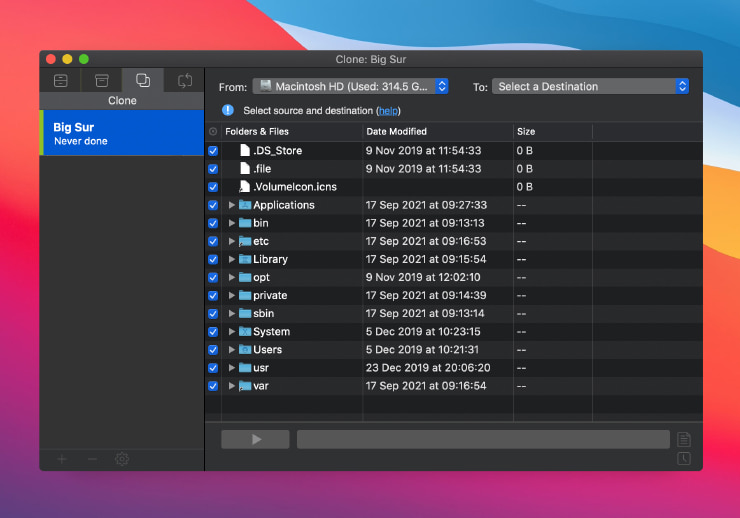 Creating clone of Big Sur macOS in Get Backup Pro.