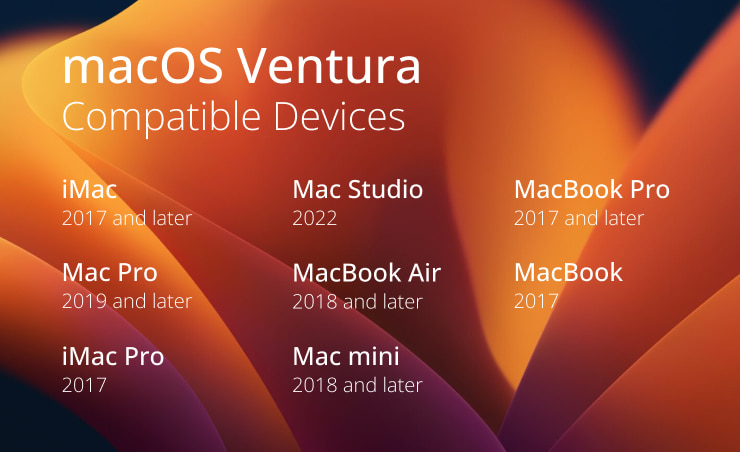 A list of macOS Ventura compatible devices.