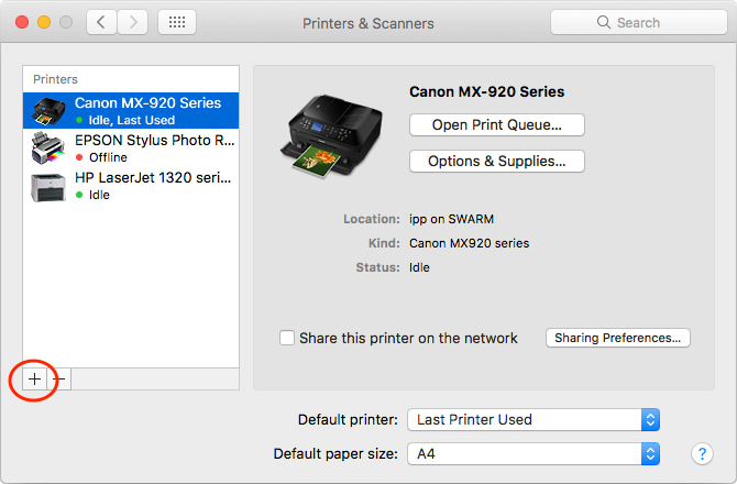 Printers & Scanners tab of the System Preferences