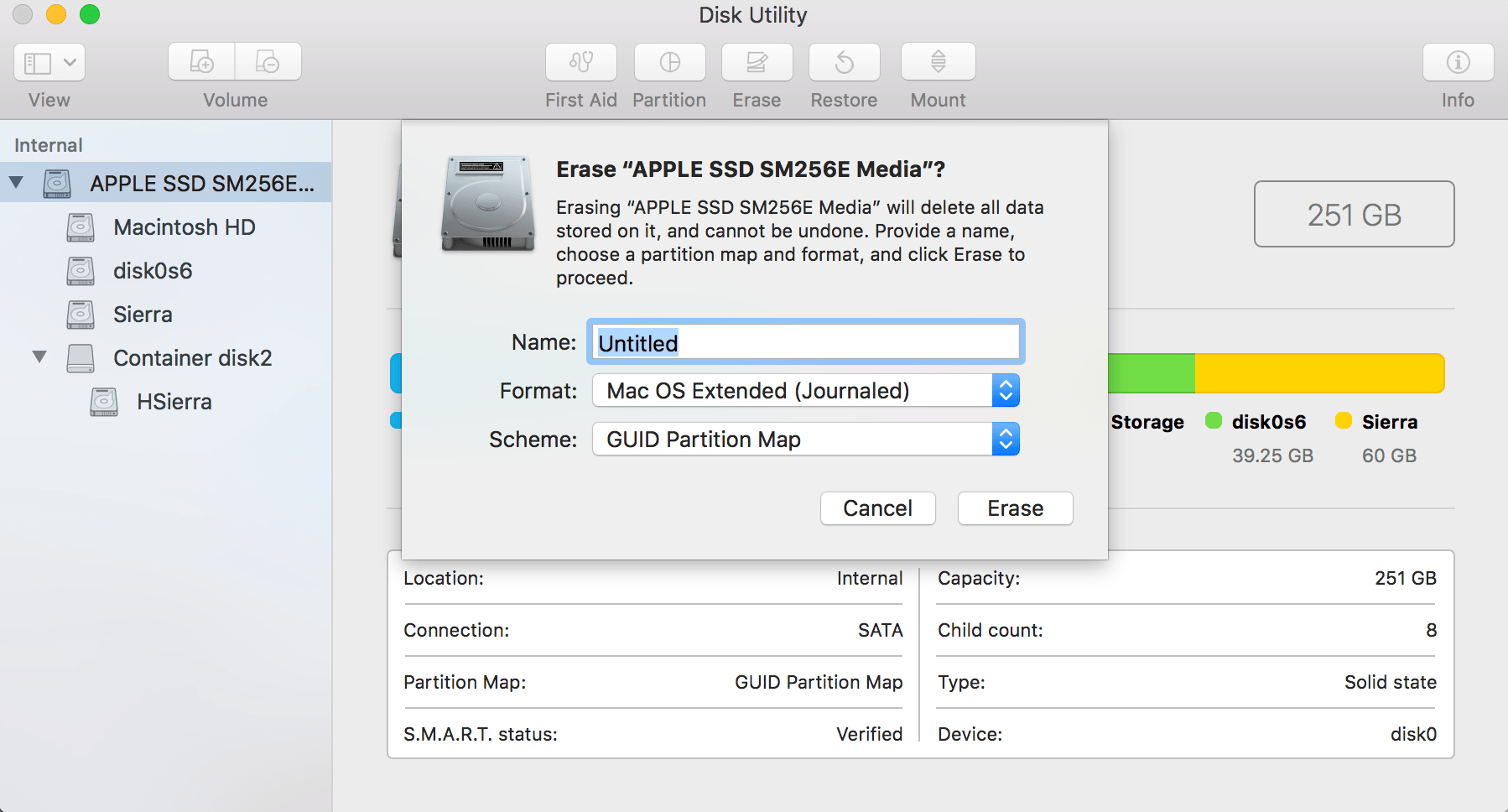 Selecting the disk partition map scheme