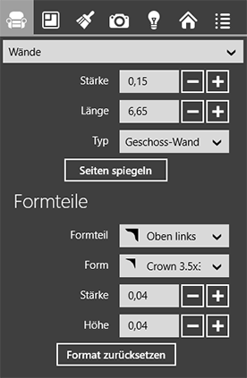 Wand-Parameter im Informationsfenster