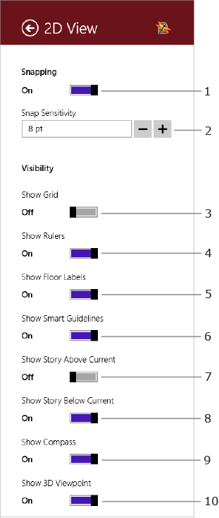 2D view settings