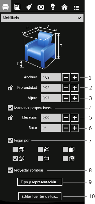 Parámetros de mobiliario