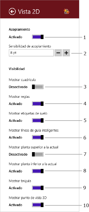 Ajustes de la vista 2D