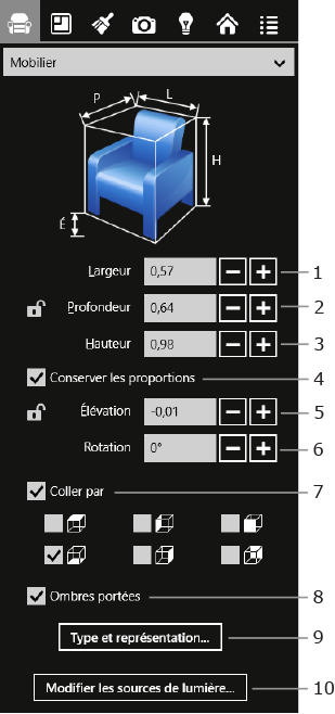 Paramètres de meuble