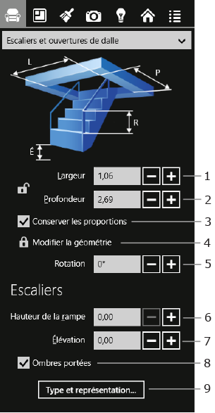 Paramètres des escaliers