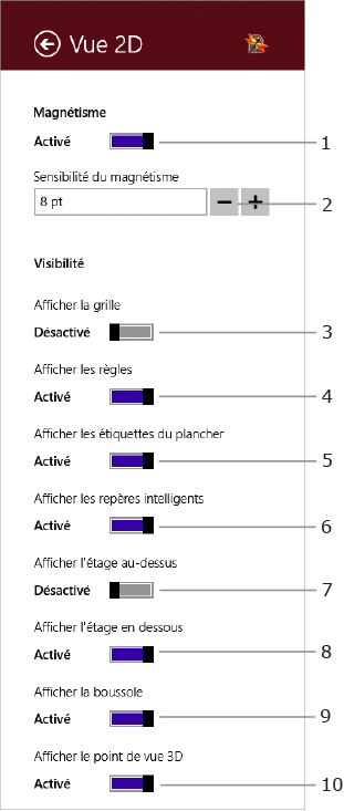 Paramètres de vue 2D