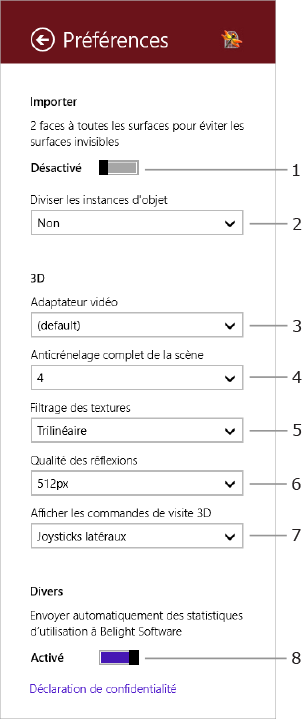 Paramètres du programme