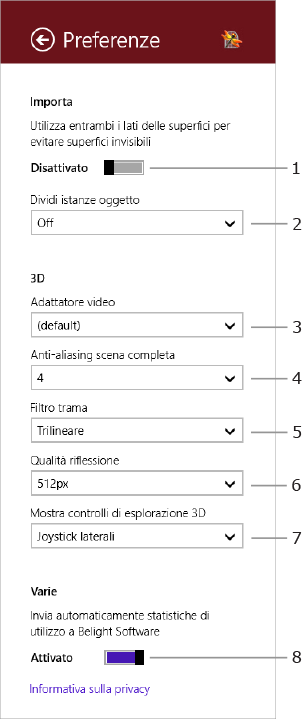 Impostazioni del programma