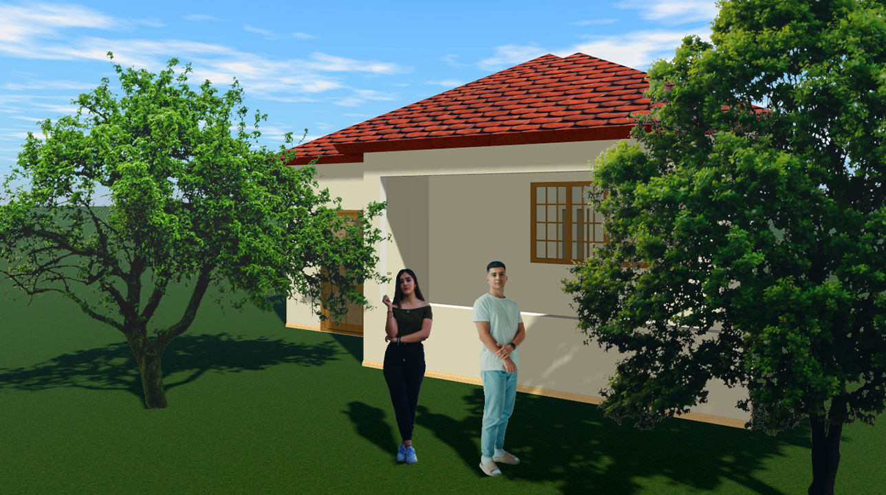 The same people and trees placed in a Live Home 3D scene.
