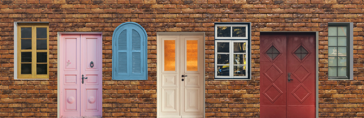 Brick wall in Live Home 3D with free-stock doors and windows placed as panels.