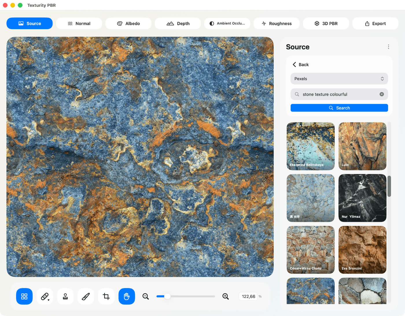 Texturity PBR app screenshot — material workspace.
