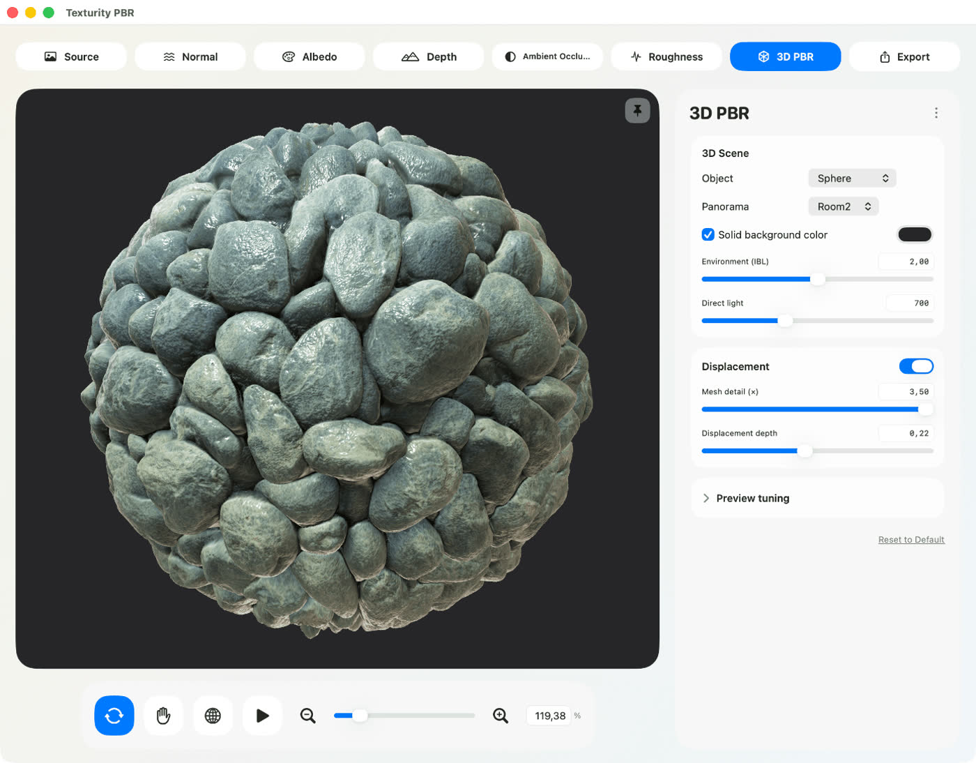 Texturity PBR app screenshot — export settings.