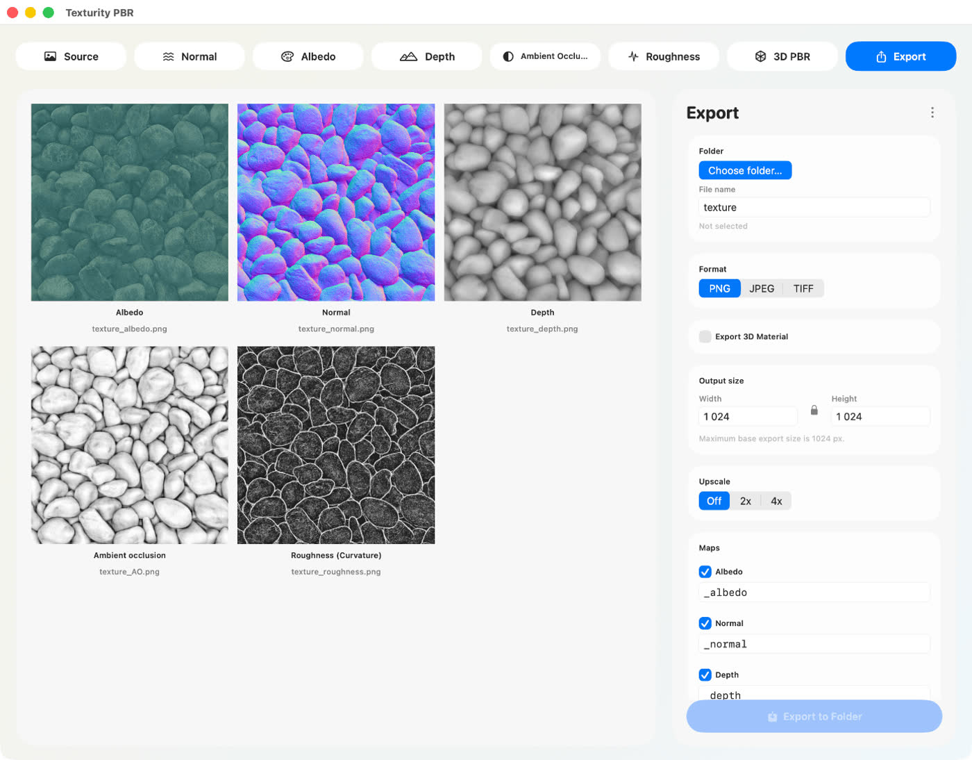 Texturity PBR app screenshot — texture maps.