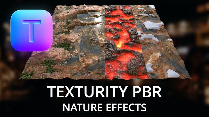 Nature effects on a rocky PBR surface: water, moss, lava, and snow